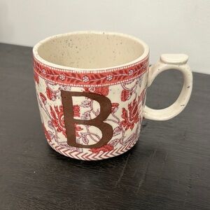 Anthropologie Monogram Initial B Stoneware Coffee Cup Mug Floral